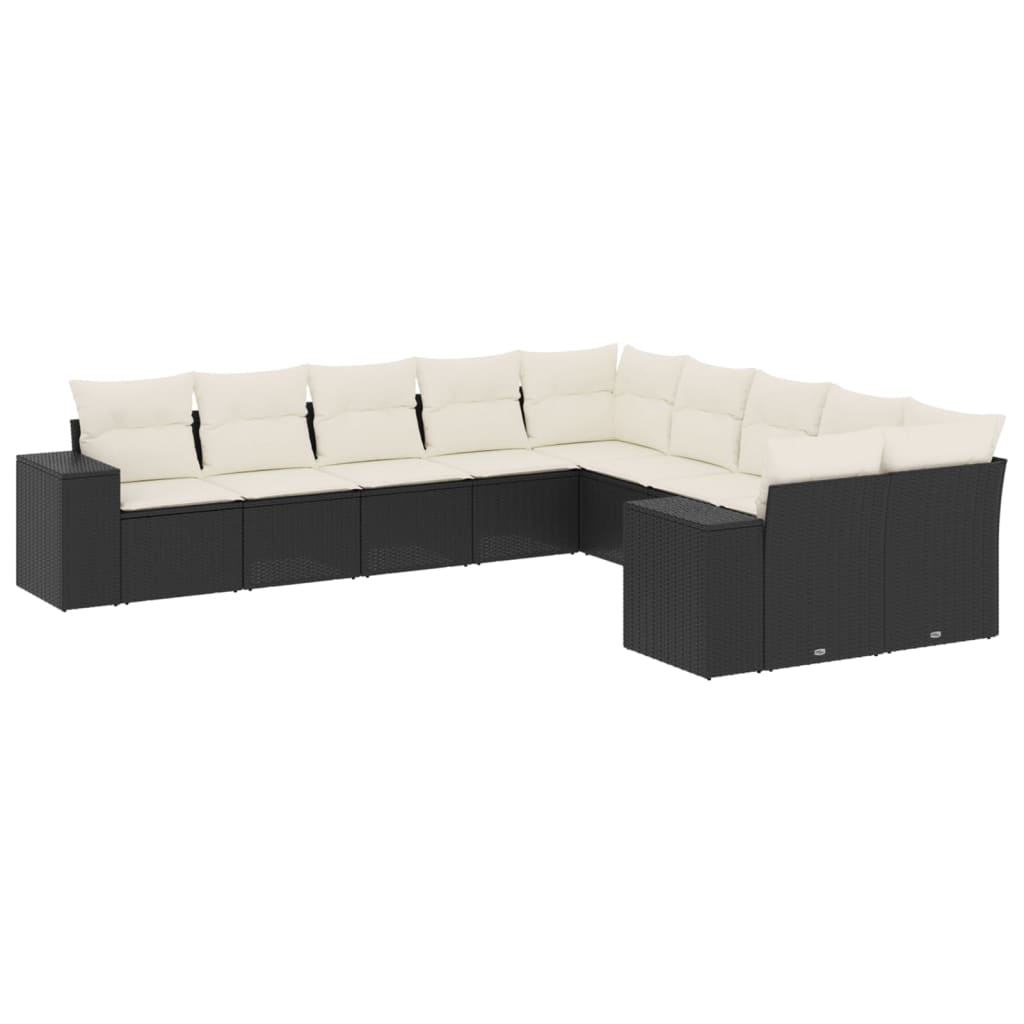 Set Divani da Giardino 10pz con Cuscini in Polyrattan Nero 3255443