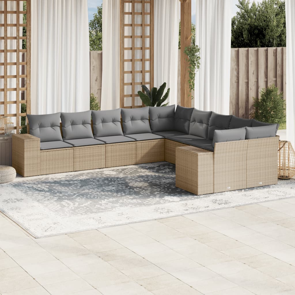 Set Divano da Giardino 10 pz con Cuscini Beige in Polyrattancod mxl 89244