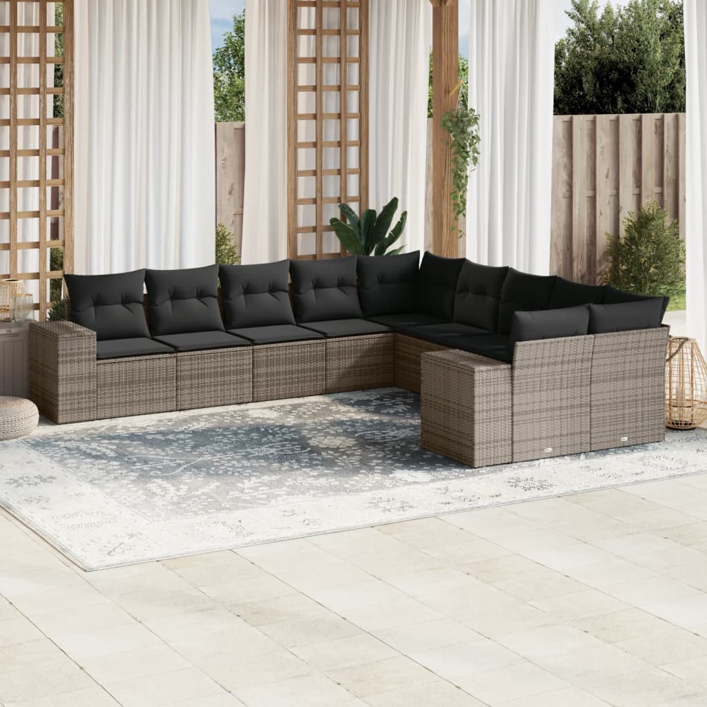 Set Divano da Giardino 10 pz con Cuscini Grigio in Polyrattancod mxl 113214