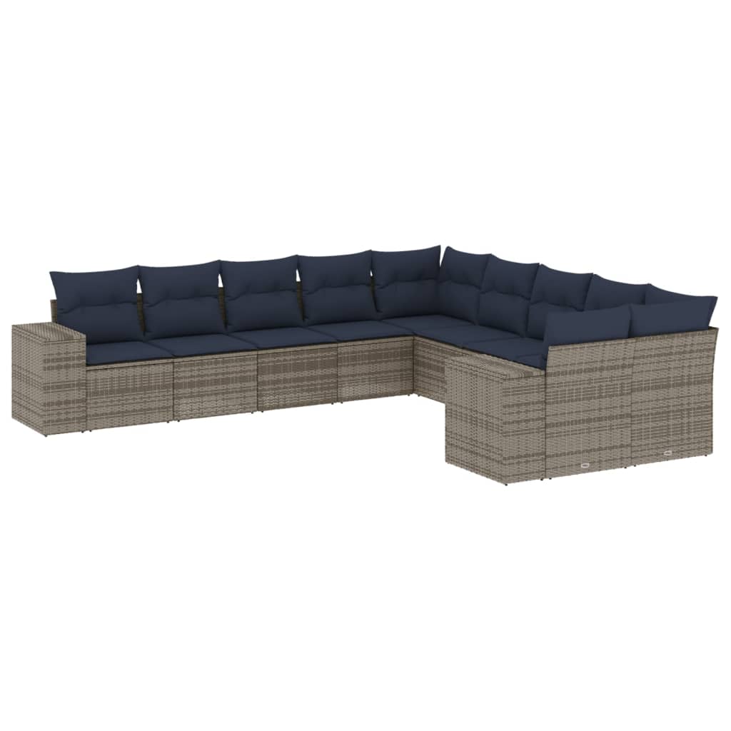 Set Divano Giardino 10 pz con Cuscini Grigio Chiaro Polyrattan 3255449