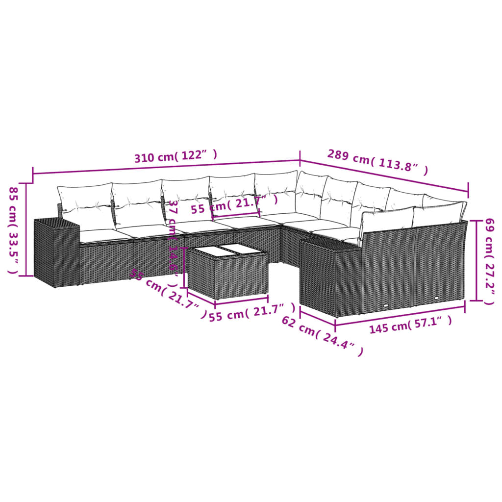 Set Divani da Giardino 11 pz con Cuscini in Polyrattan Nerocod mxl 89240