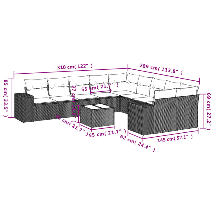 Set Divani da Giardino 11 pz con Cuscini in Polyrattan Nerocod mxl 114491