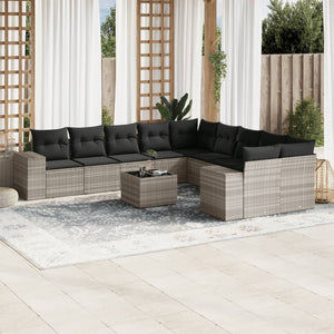 Set Divani da Giardino 11 pz con Cuscini in Polyrattan Grigio 3255459