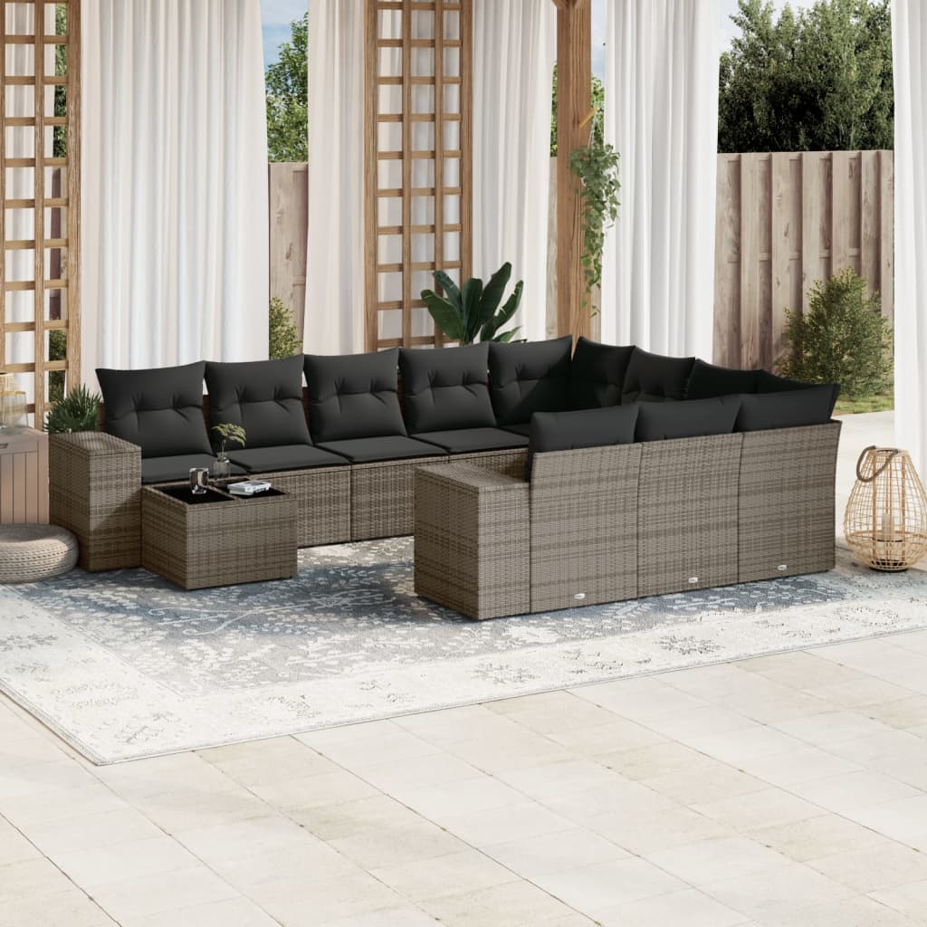 Set Divani da Giardino 11 pz con Cuscini in Polyrattan Grigiocod mxl 91613