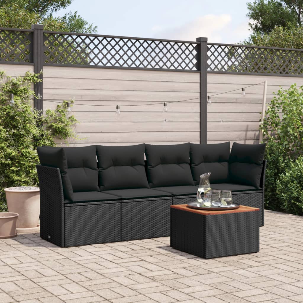 Set Divani da Giardino 5 pz con Cuscini in Polyrattan Nero 3255803