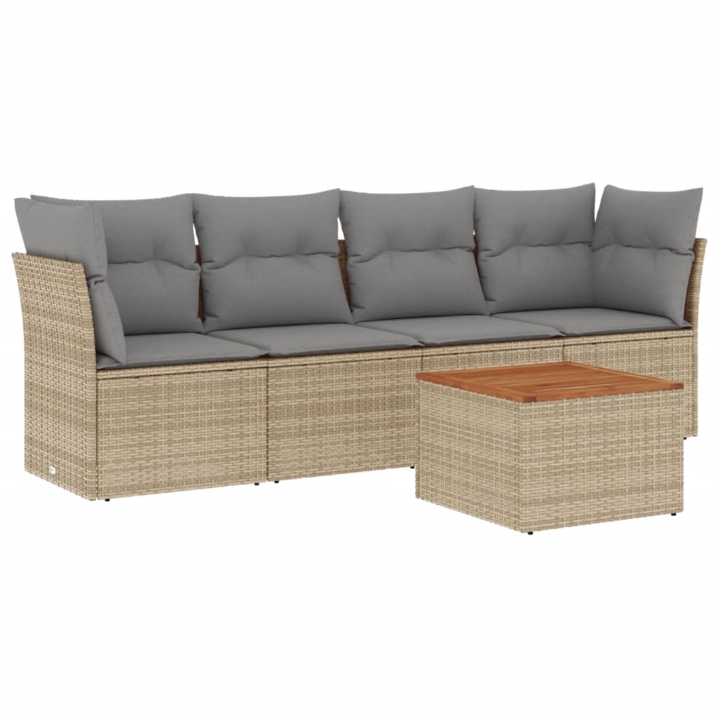 Set Divano da Giardino 5 pz con Cuscini Beige Misto Polyrattan 3255807