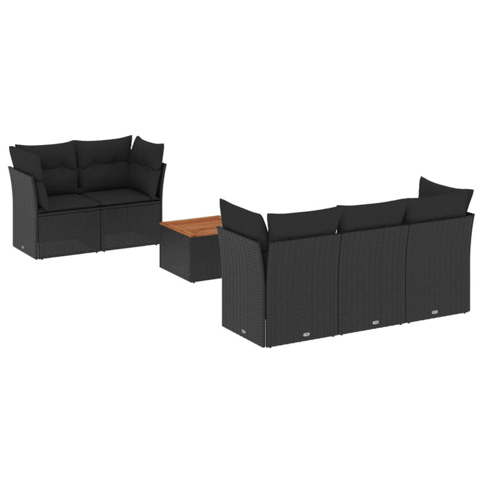 Set Divano da Giardino 6 pz con Cuscini Nero in Polyrattan 3255810