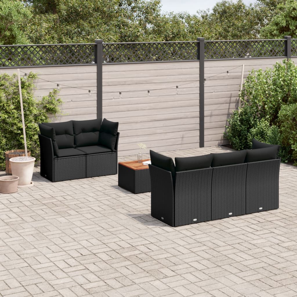 Set Divano da Giardino 6 pz con Cuscini Nero in Polyrattan 3255810