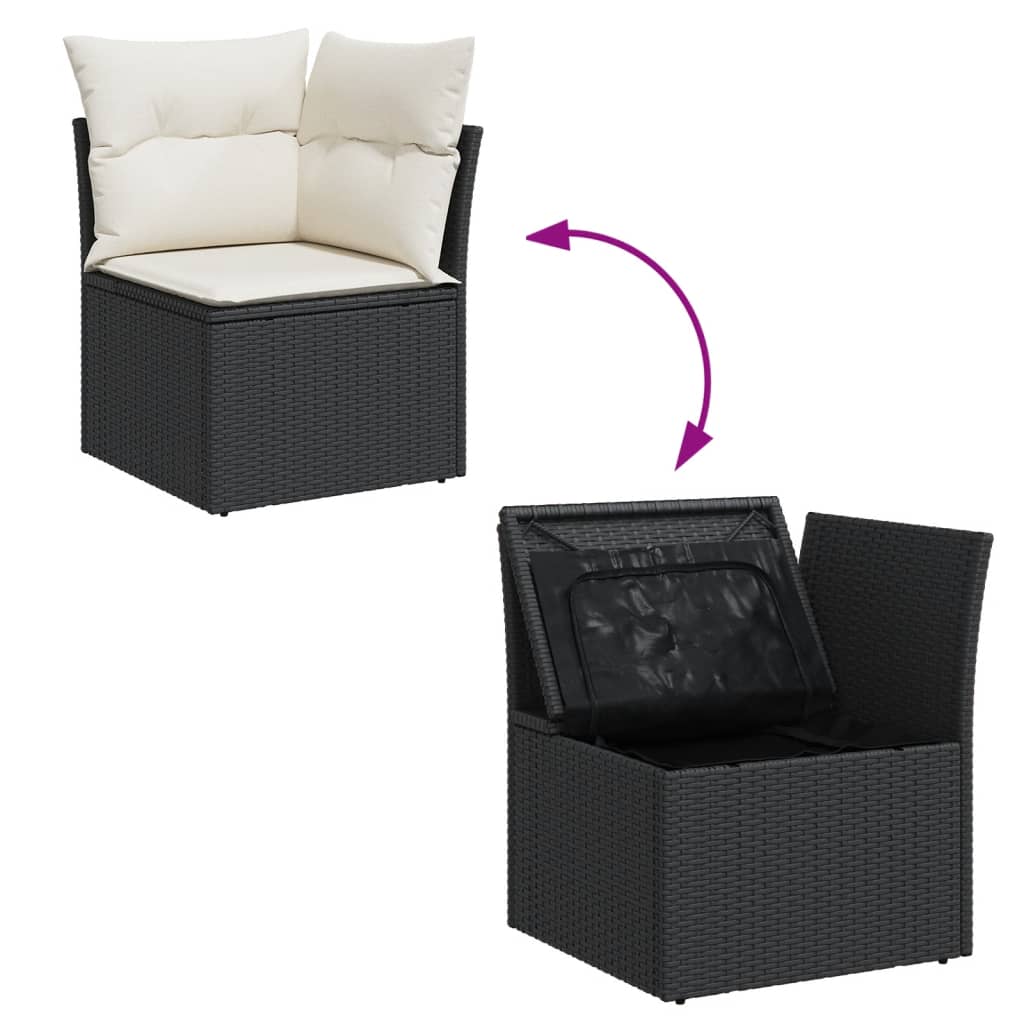 Set Divano da Giardino 6 pz con Cuscini Nero in Polyrattan 3255811