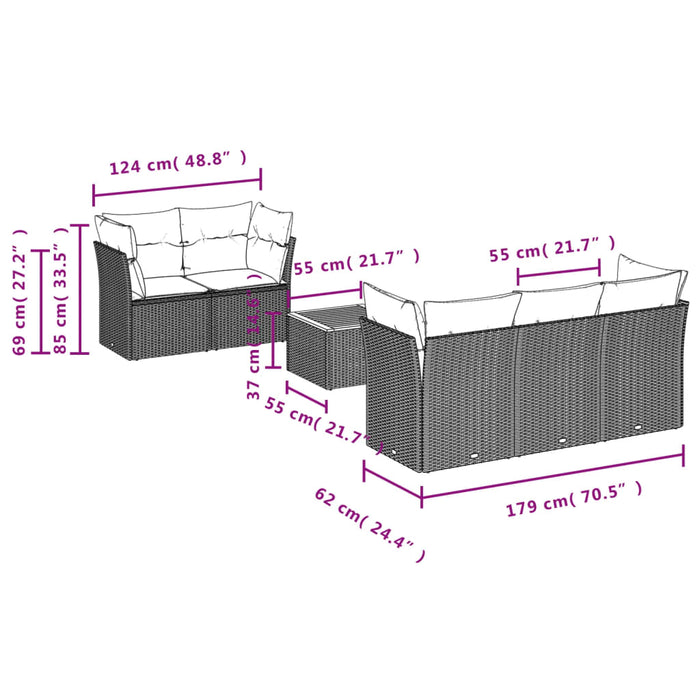 Set Divano da Giardino 6 pz con Cuscini Beige in Polyrattan 3255813