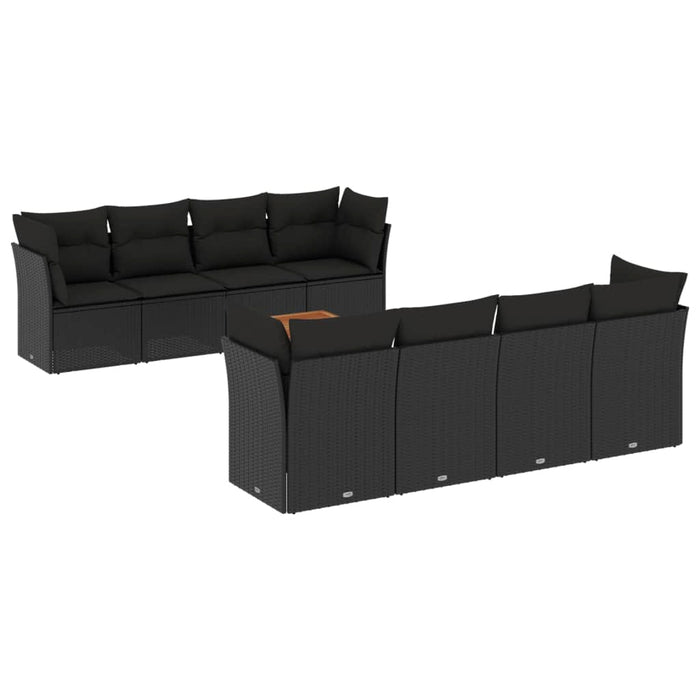 Set Divani da Giardino 9 pz con Cuscini Nero in Polyrattan 3255852