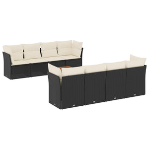 Set Divani da Giardino 9 pz con Cuscini Nero in Polyrattan 3255853