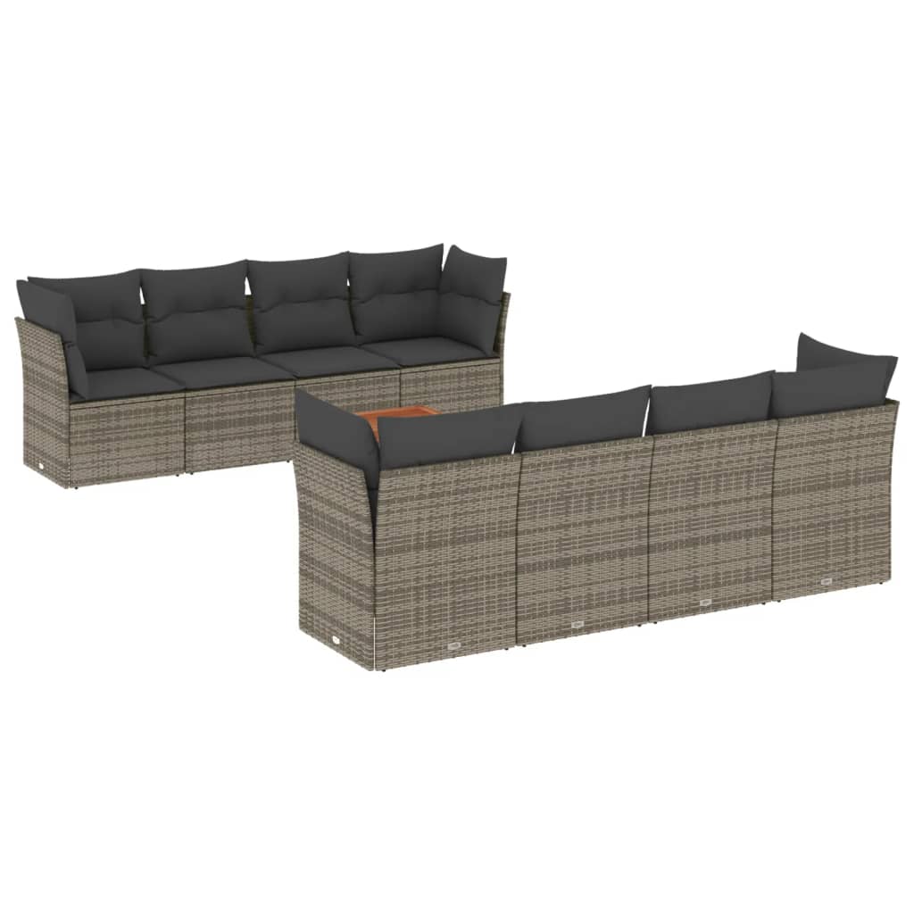 Set Divano da Giardino 9 pz con Cuscini Grigio in Polyrattan 3255857