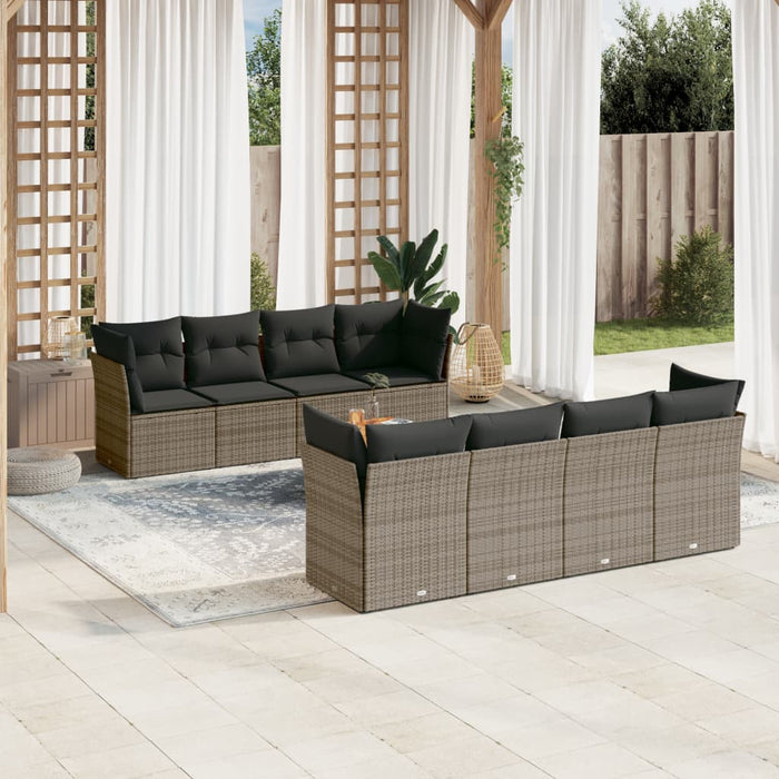 Set Divano da Giardino 9 pz con Cuscini Grigio in Polyrattan 3255857