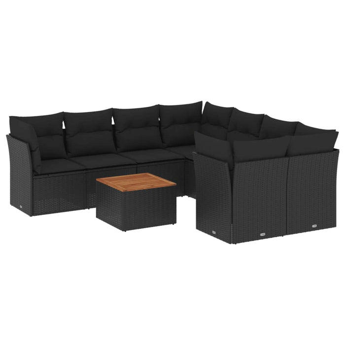 Set Divani da Giardino 9 pz con Cuscini Nero in Polyrattan 3255859