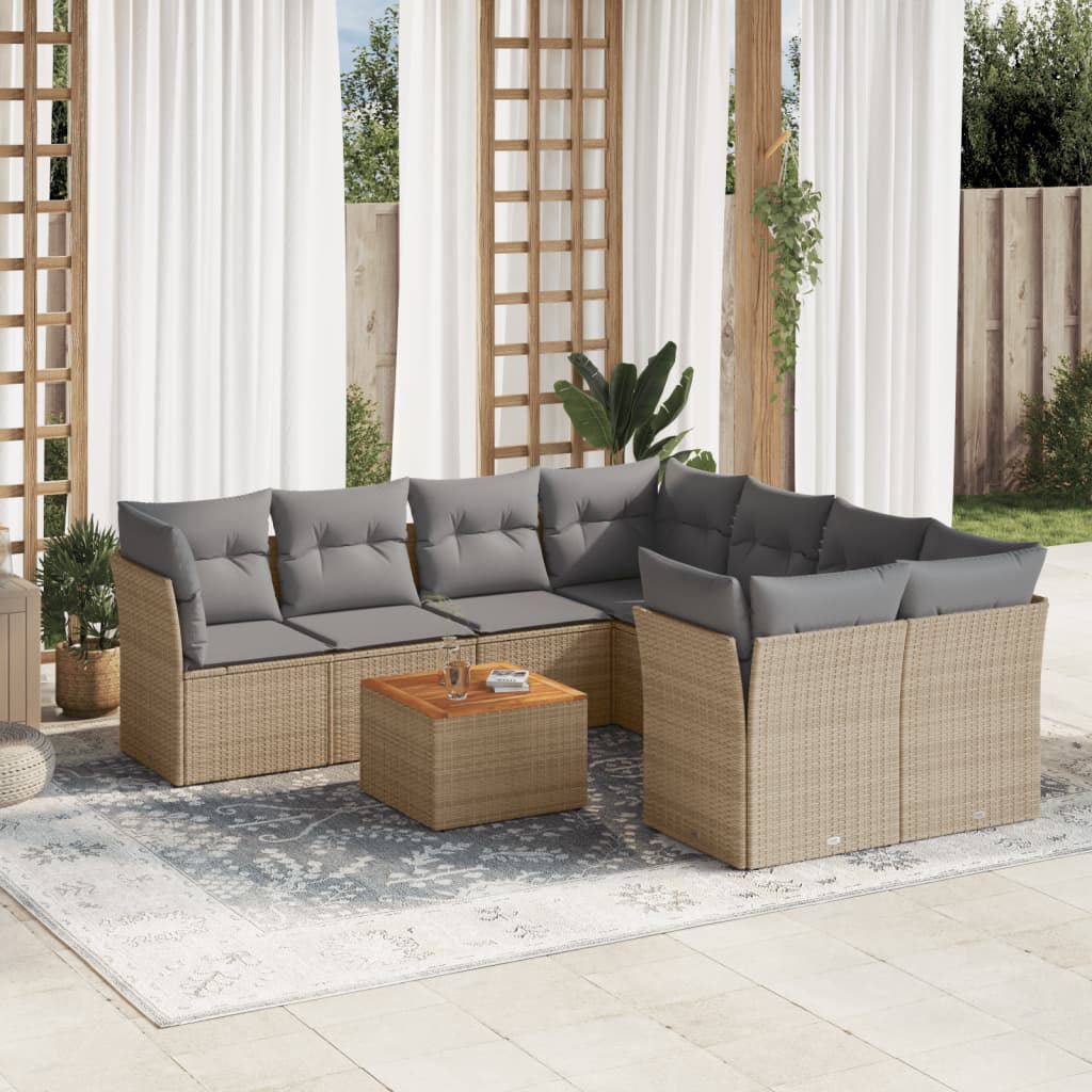 Set Divano da Giardino 9 pz con Cuscini Beige Misto Polyrattan 3255863