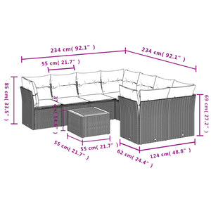 Set Divano da Giardino 9 pz con Cuscini Grigio in Polyrattan 3255864