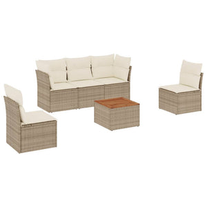 Set Divano da Giardino 6 pz con Cuscini Beige in Polyrattan 3255876