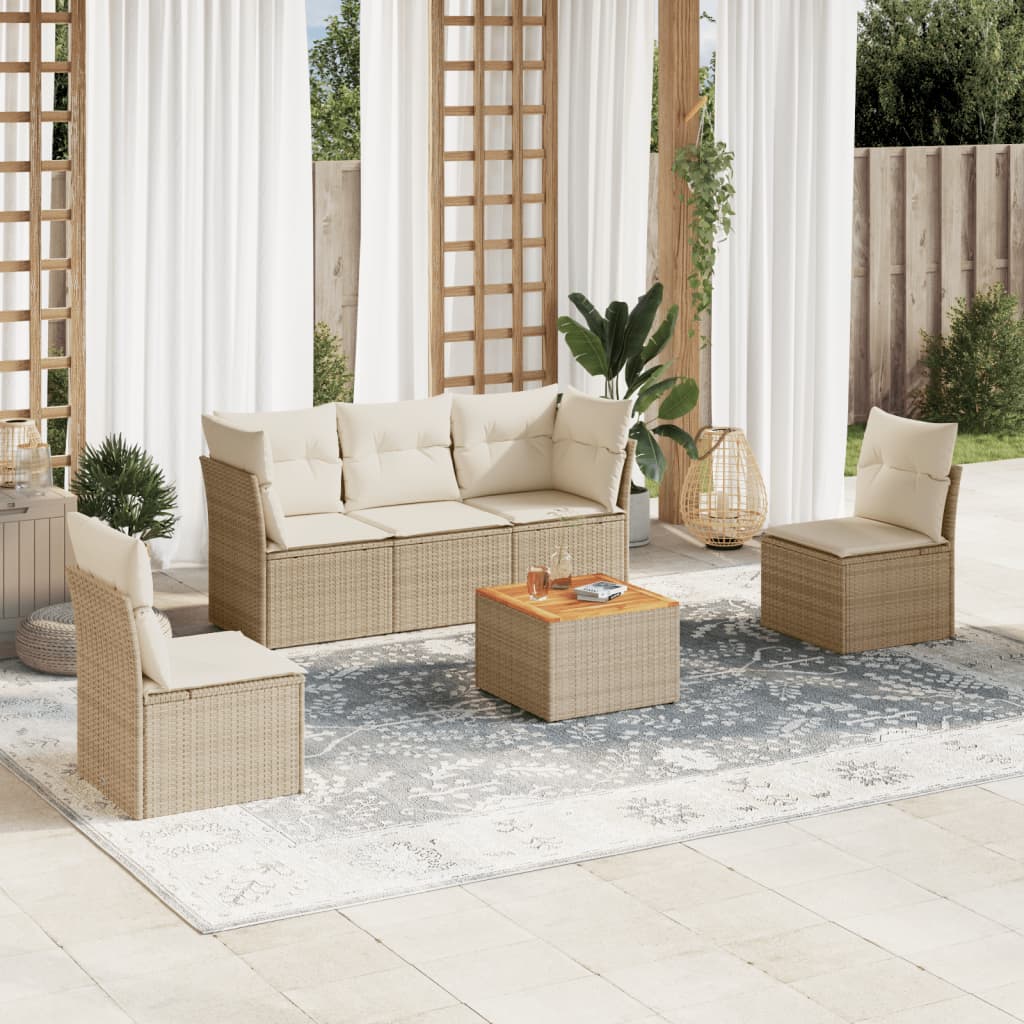 Set Divano da Giardino 6 pz con Cuscini Beige in Polyrattan 3255876