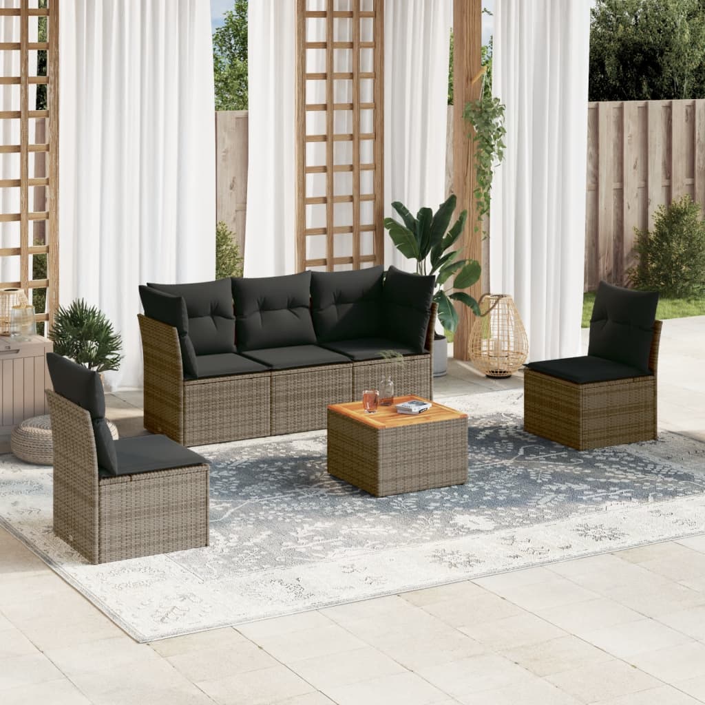 Set Divano da Giardino 6 pz con Cuscini Grigio in Polyrattan 3255878