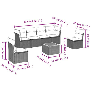 Set Divani da Giardino con Cuscini 7pz Nero Polyrattan 3255881