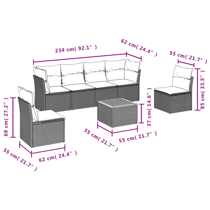 Set Divano da Giardino 7 pz con Cuscini Beige Misto Polyrattan 3255884