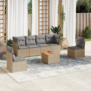 Set Divano da Giardino 7 pz con Cuscini Beige Misto Polyrattan 3255884