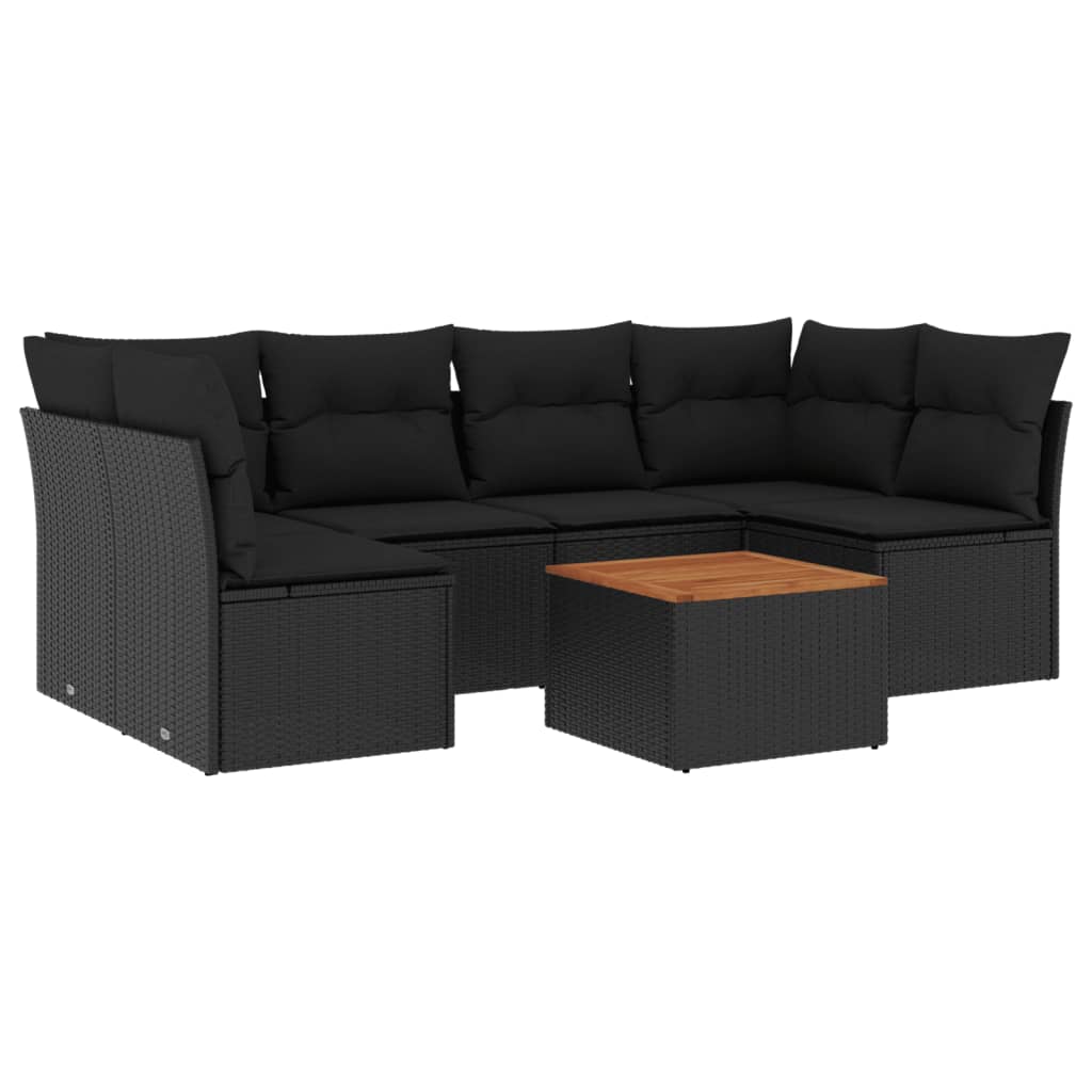 Set Divani da Giardino con Cuscini 7pz Nero Polyrattan 3255887