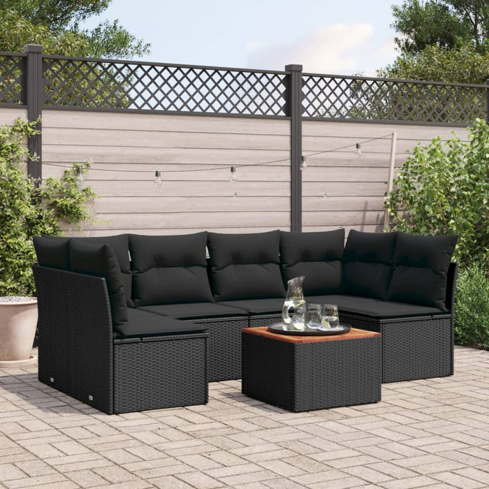 Set Divani da Giardino con Cuscini 7pz Nero Polyrattan 3255887