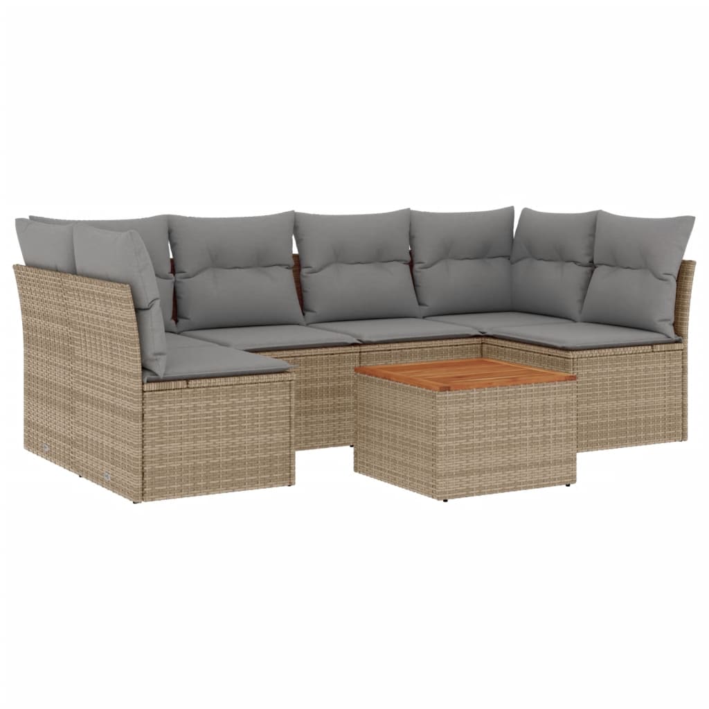 Set Divano da Giardino 7 pz con Cuscini Beige Misto Polyrattan 3255891