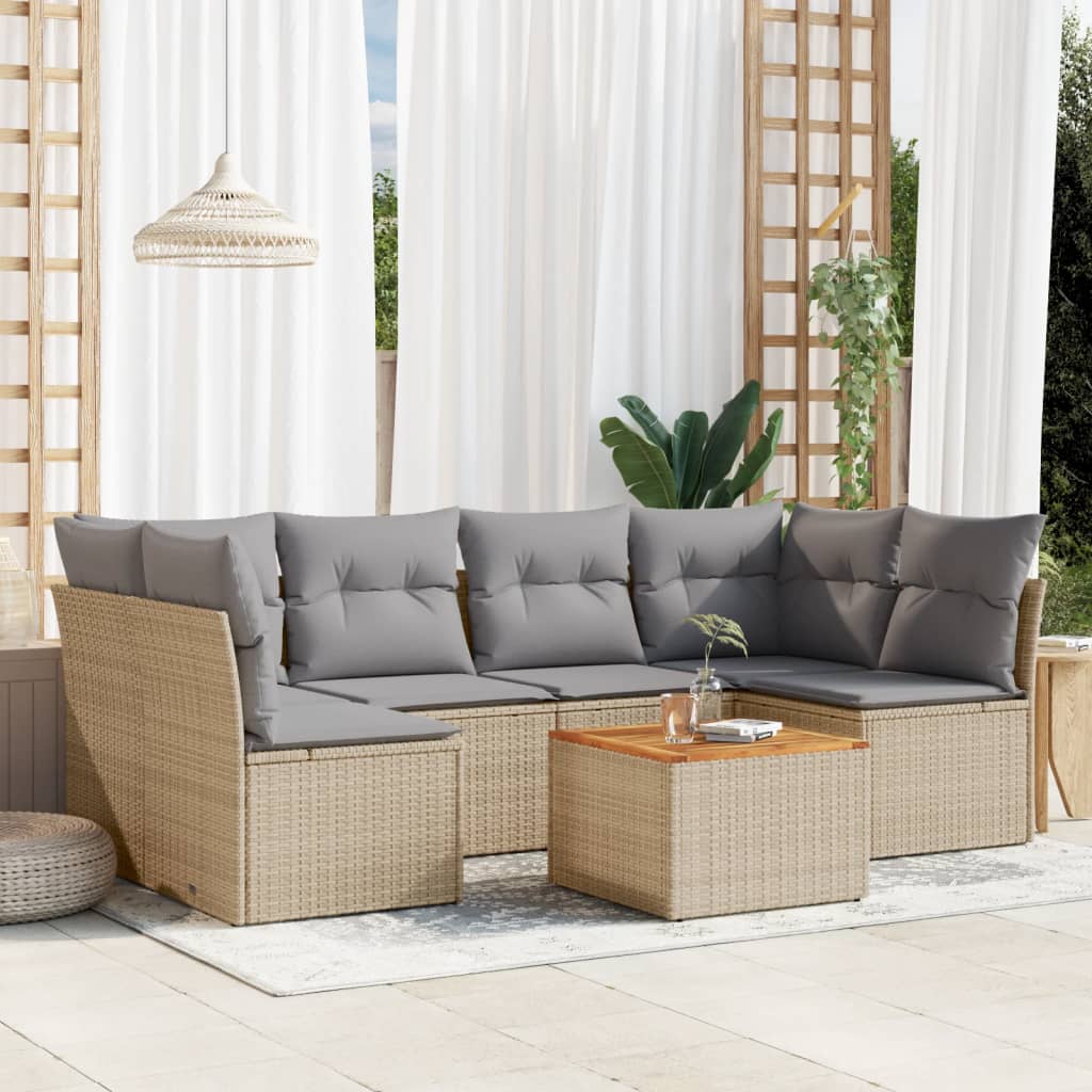 Set Divano da Giardino 7 pz con Cuscini Beige Misto Polyrattancod mxl 113871