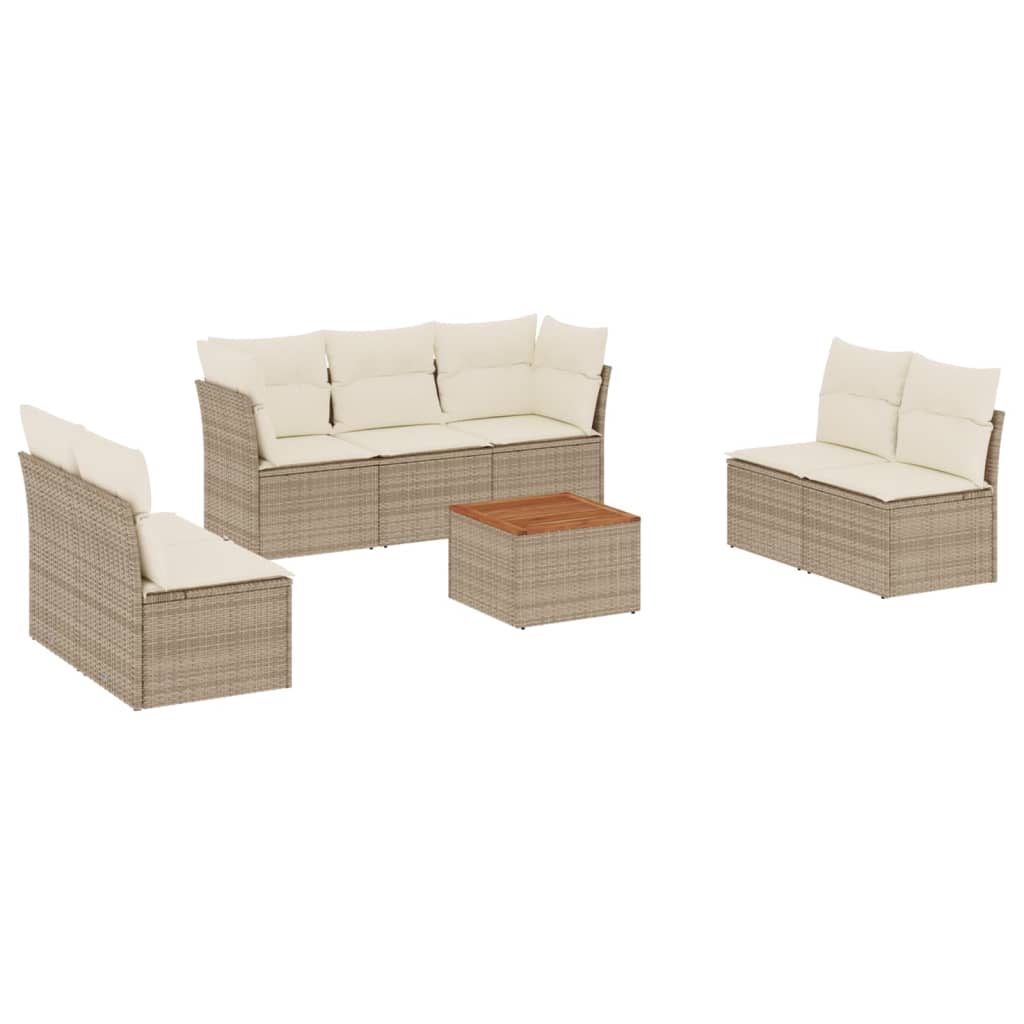 Set Divano da Giardino 8 pz con Cuscini Beige in Polyrattan 3255897