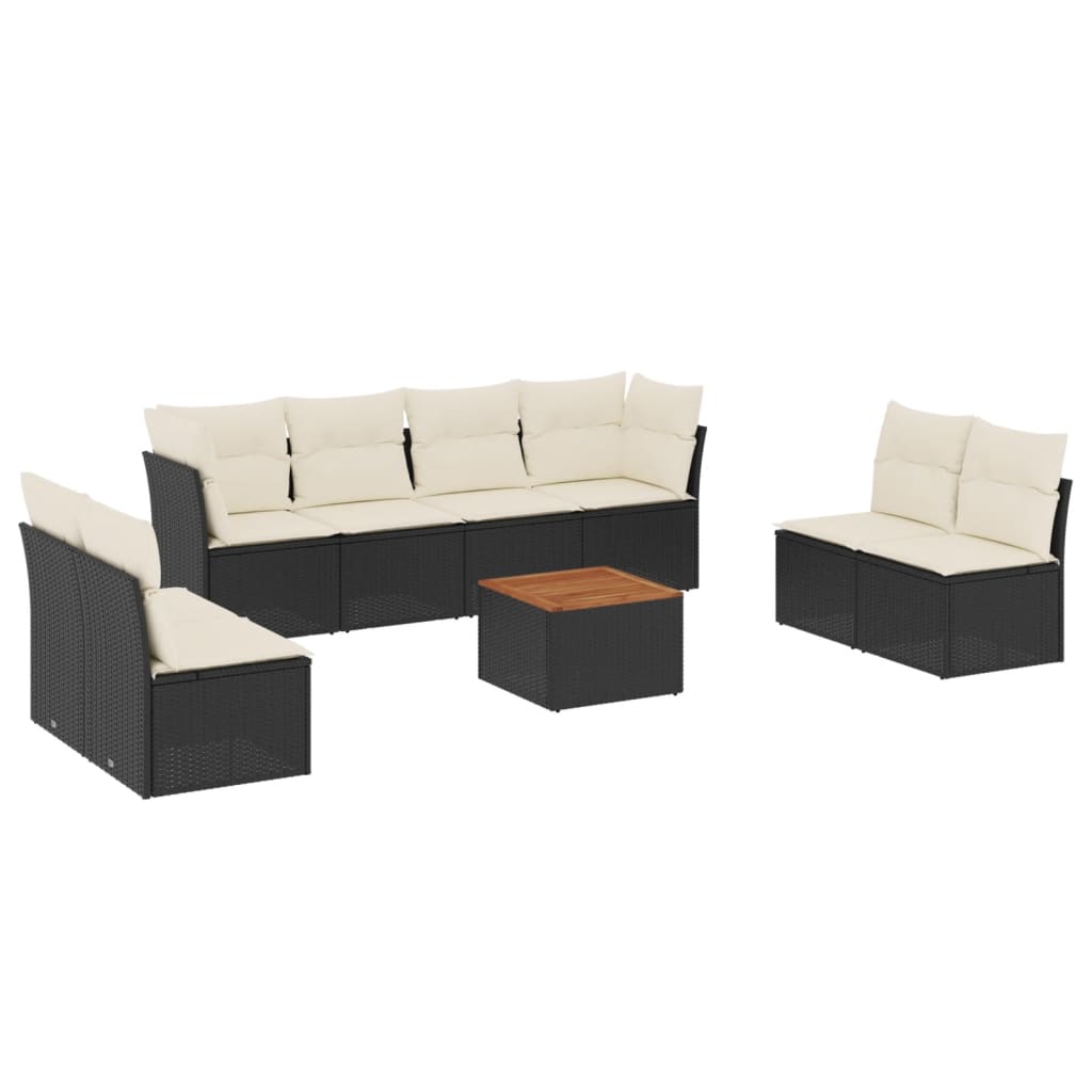 Set Divani da Giardino 9 pz con Cuscini Nero in Polyrattan 3255909