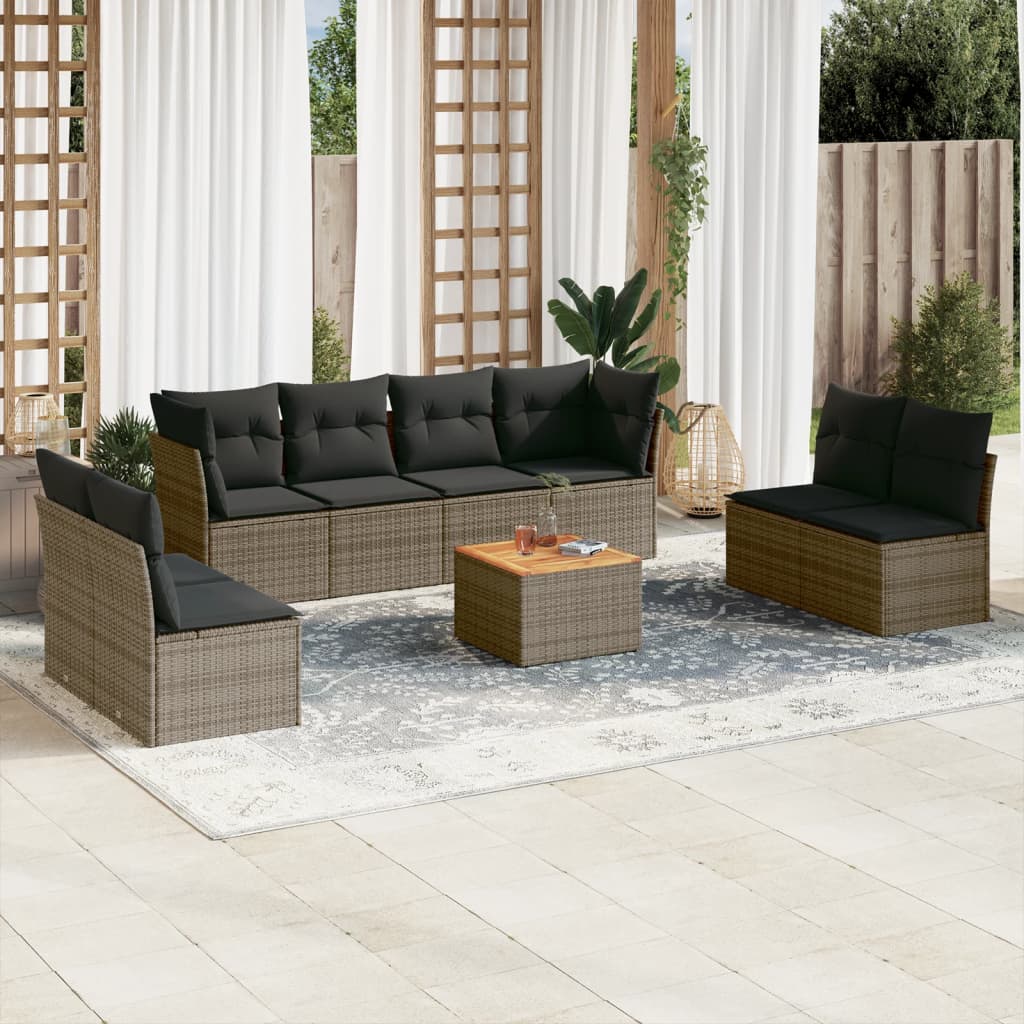 Set Divano da Giardino 9 pz con Cuscini Grigio in Polyrattan 3255913