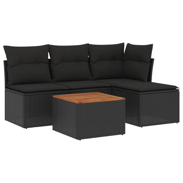 Set Divani da Giardino 5 pz con Cuscini in Polyrattan Nero 3255922