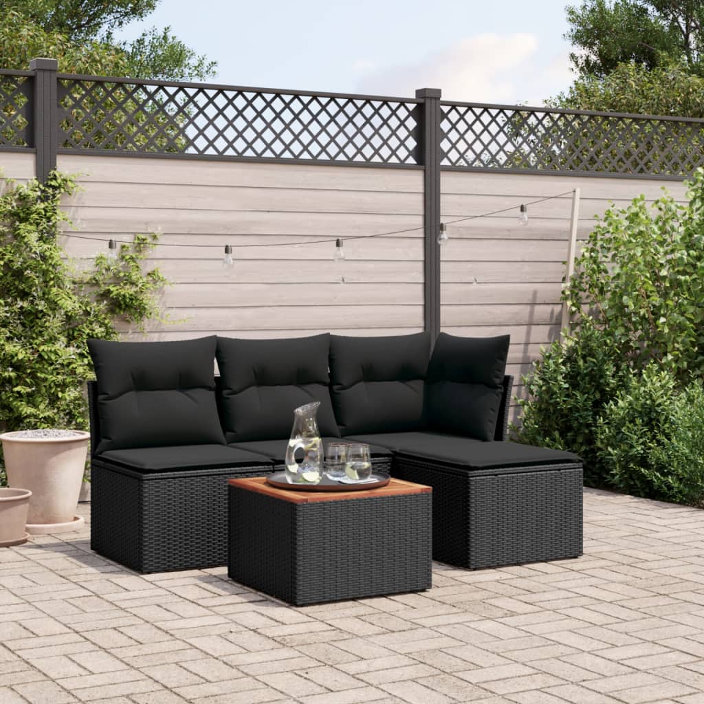 Set Divani da Giardino 5 pz con Cuscini in Polyrattan Nero 3255922