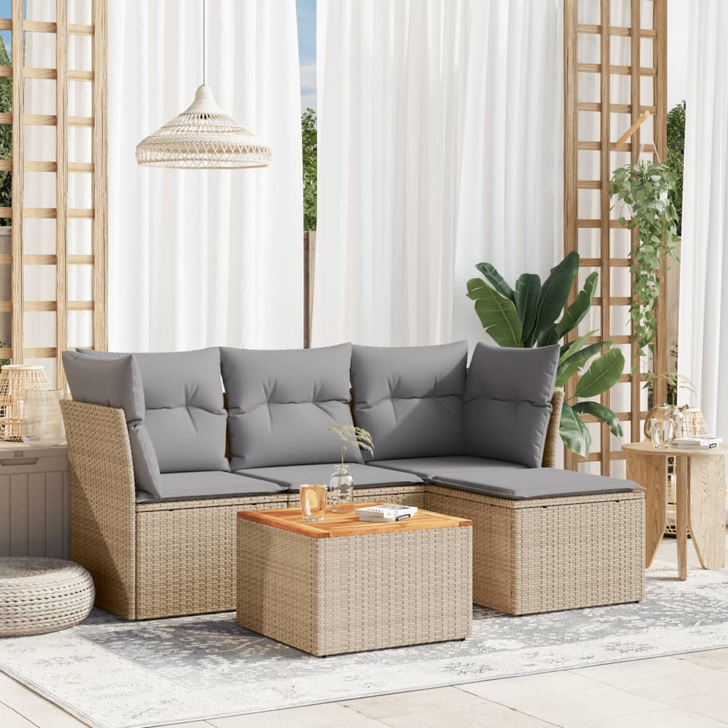 Set Divano da Giardino 5 pz con Cuscini Beige Misto Polyrattan 3255940