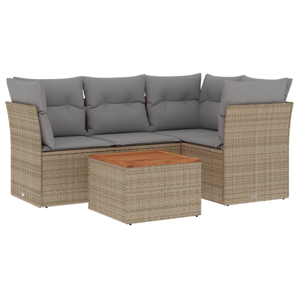 Set Divano da Giardino 5 pz con Cuscini Beige Misto Polyrattancod mxl 113118