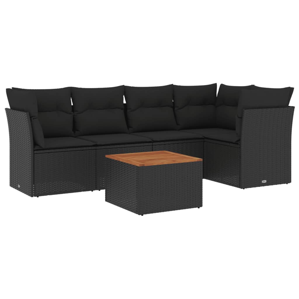 Set Divano da Giardino 6 pz con Cuscini Nero in Polyrattan 3255957