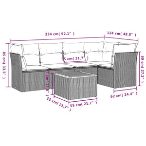 Set Divano da Giardino 6 pz con Cuscini Nero in Polyrattan 3255957