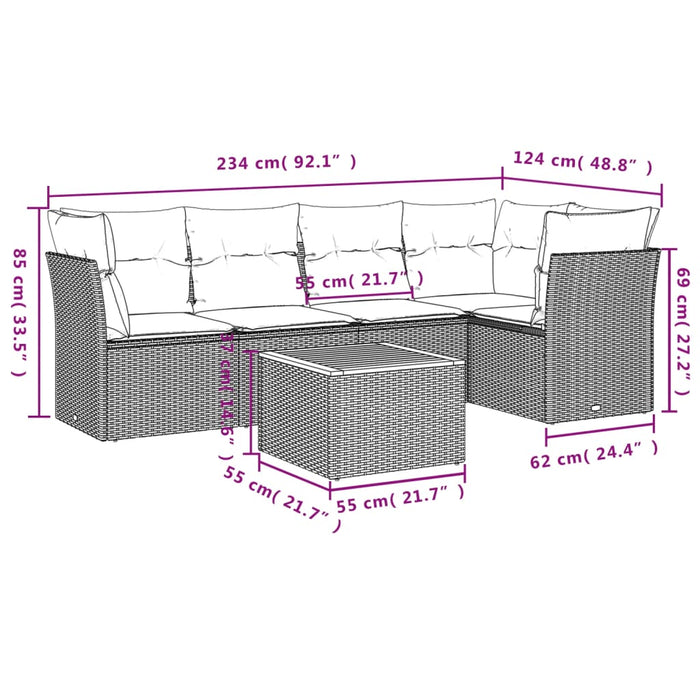 Set Divano da Giardino 6 pz con Cuscini Nero in Polyrattan 3255957