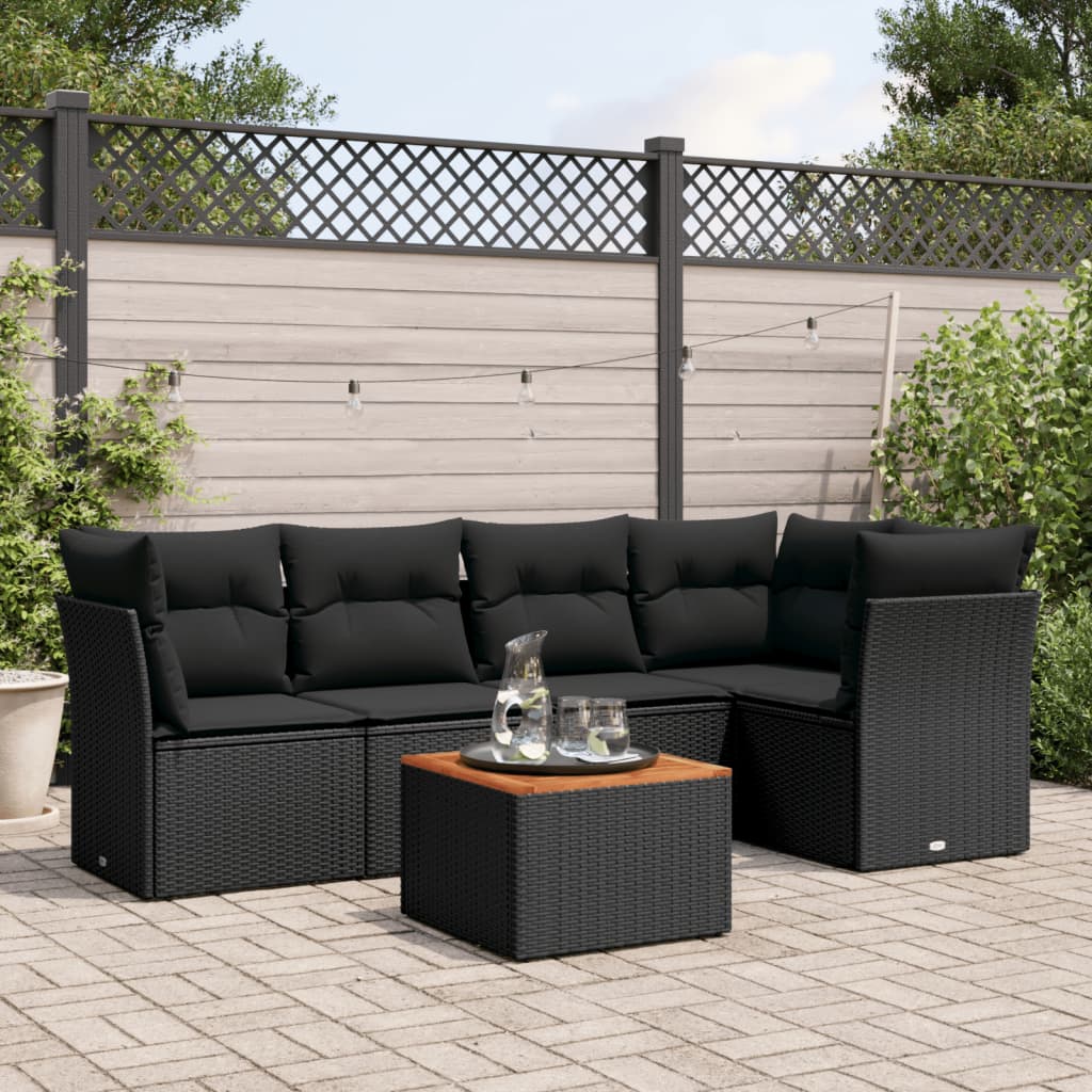 Set Divano da Giardino 6 pz con Cuscini Nero in Polyrattan 3255957