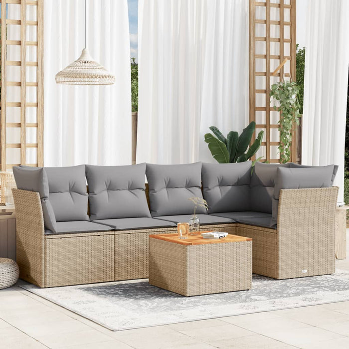 Set Divano da Giardino 6 pz con Cuscini Beige Misto Polyrattan 3255961