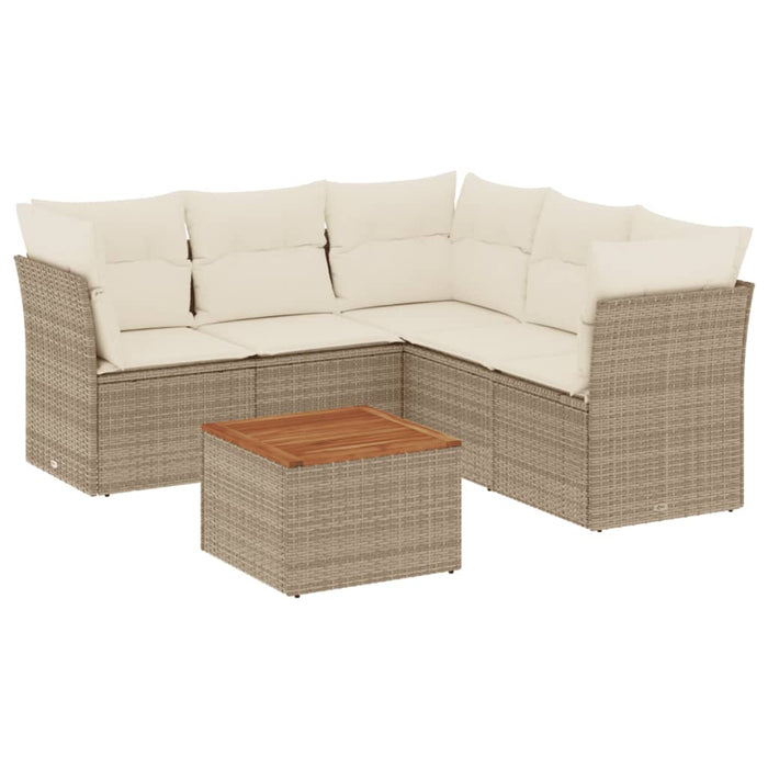 Set Divano da Giardino 6 pz con Cuscini Beige in Polyrattan 3255967