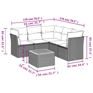 Set Divano da Giardino 6 pz con Cuscini Beige in Polyrattan 3255967