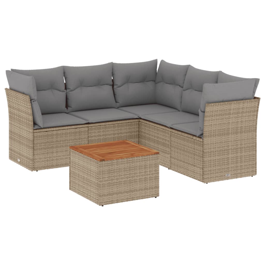 Set Divano da Giardino 6 pz con Cuscini Beige Misto Polyrattan 3255968