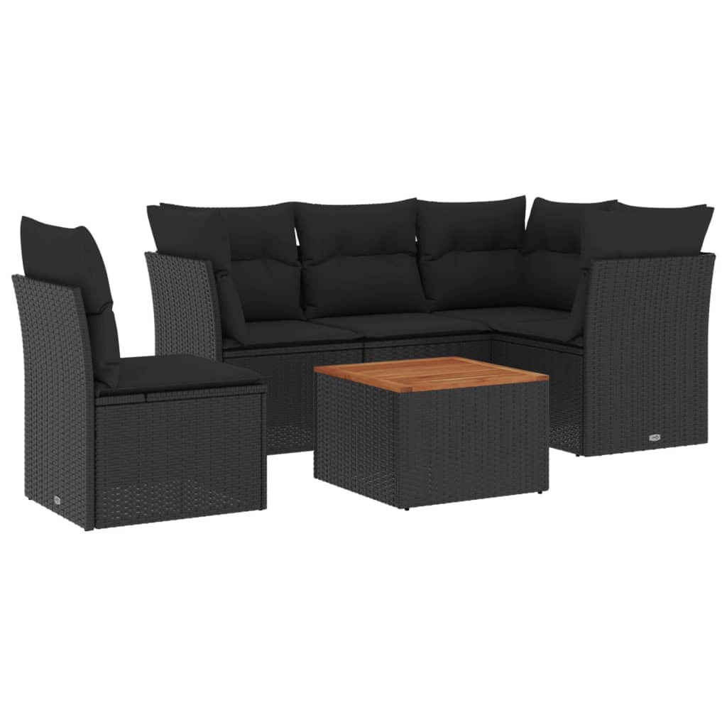 Set Divano da Giardino 6 pz con Cuscini Nero in Polyrattan 3255971