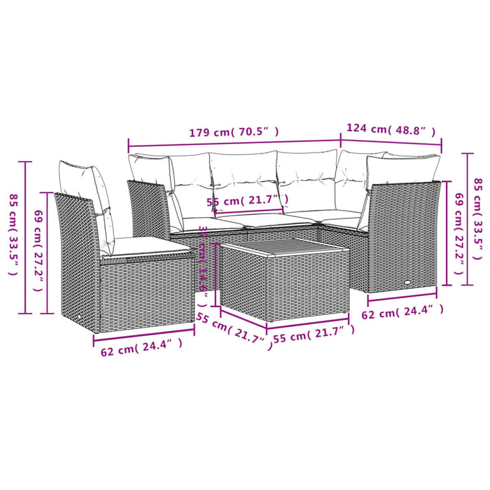 Set Divano da Giardino 6 pz con Cuscini Nero in Polyrattan 3255971