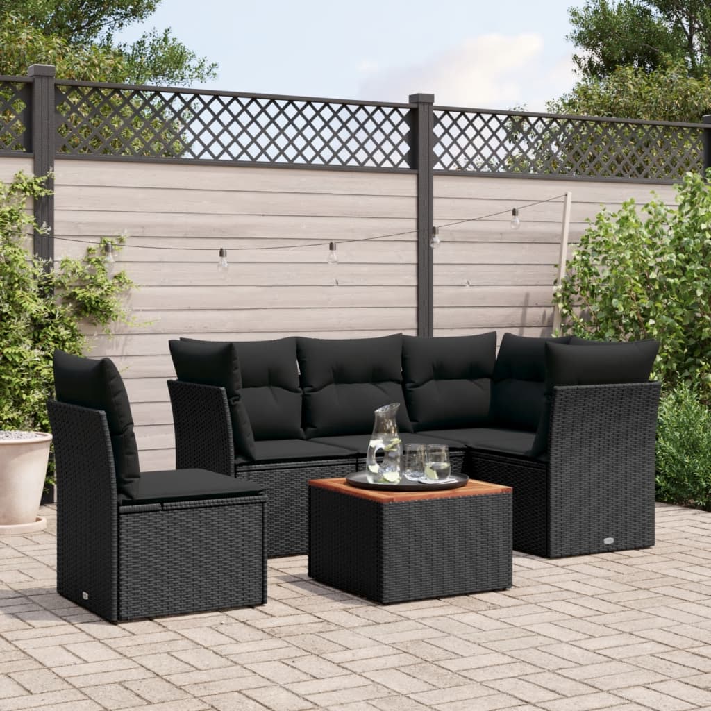 Set Divano da Giardino 6 pz con Cuscini Nero in Polyrattan 3255971