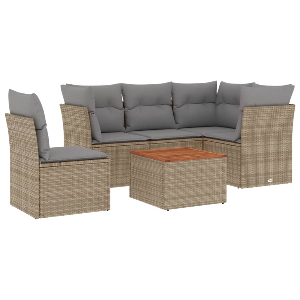 Set Divano da Giardino 6 pz con Cuscini Beige Misto Polyrattan 3255975